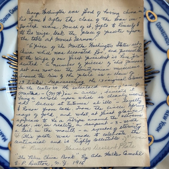 4 Flow Blue Martha Washington Chain of States Plates - Picture 8 of 9